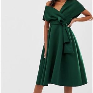 ASOS Design Fallen Shoulder Midi Dress with Tie